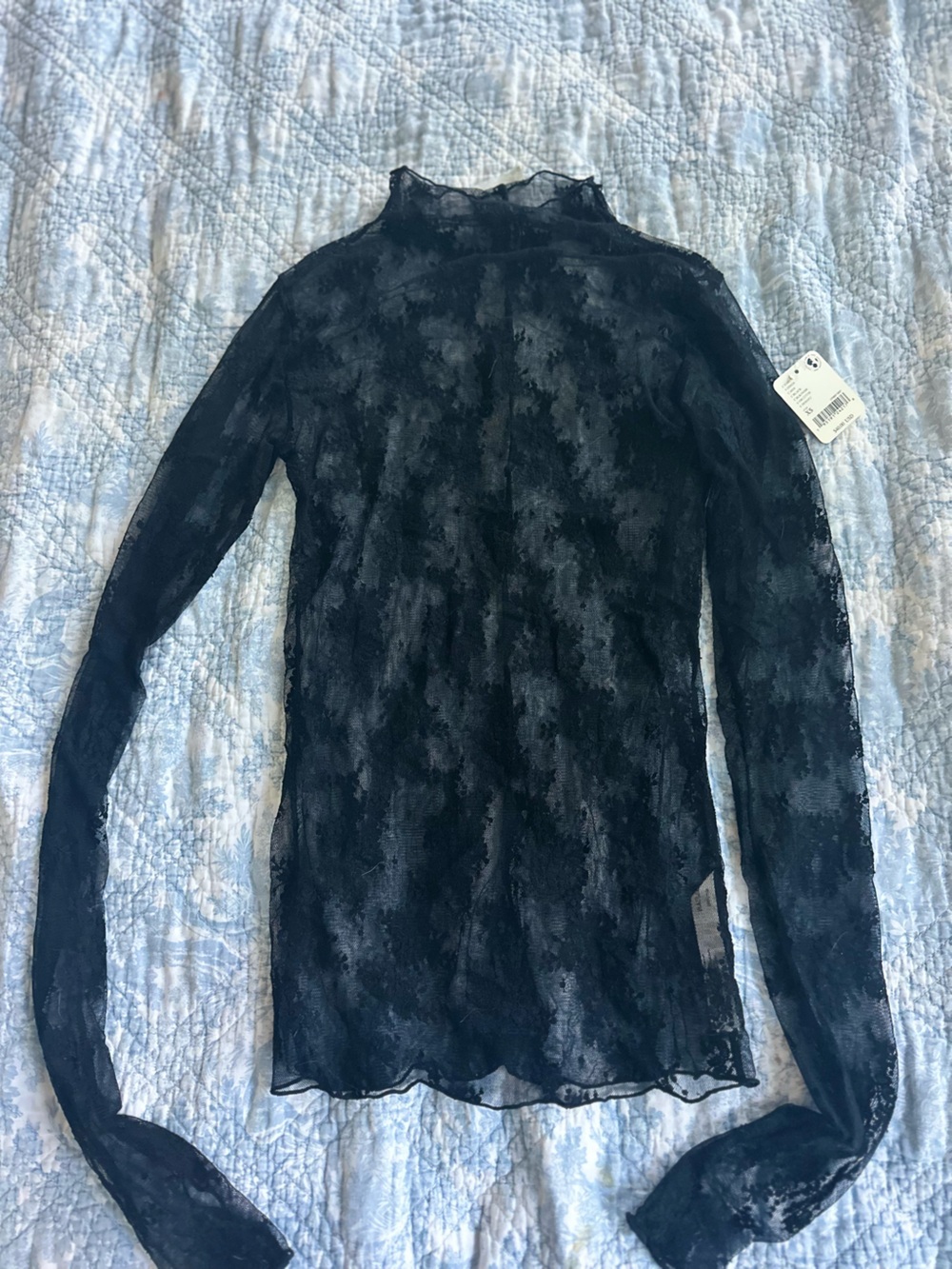 Free People Black Sheer Lace Long Sleeve Top